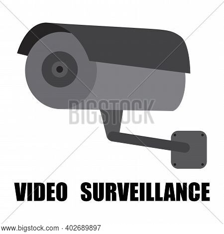 Gray Camera Video Surveillance On White Background. Protection Icon Vector. Gray Security Icon. Stoc