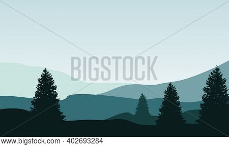 Beautiful Natural Scenery In The Morning On The Edge Of Town. Vector Illustration