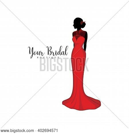 Beautiful Qipao Cheongsam Red Lace Traditional Chinese Wedding Dress Vintage Logo Template