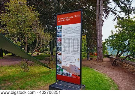 Bergamo, Italy - May 22, 2019: Information Stand In The Park Of The Fortress Of Bergamo (rocca Di Be