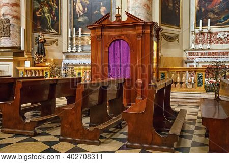 Bergamo, Italy - May 22, 2019: Interior Of The Roman Catholic Church Sant'alessandro In Colonna (ded