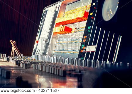Vintage Sound Recording Studio . Retro Mixing Console . Professional Music Channel Mixer Console