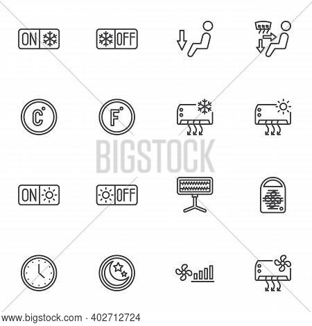 Cooling And Heating System Line Icons Set, Outline Vector Symbol Collection, Linear Style Pictogram 