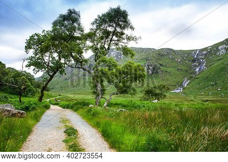 Glenveagh National Park, Donegal In Northern Ireland. Beautiful Rough Landscape With Green Moss Fore