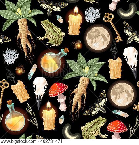 Seamless Magic Pattern With Supply For Witchcraft