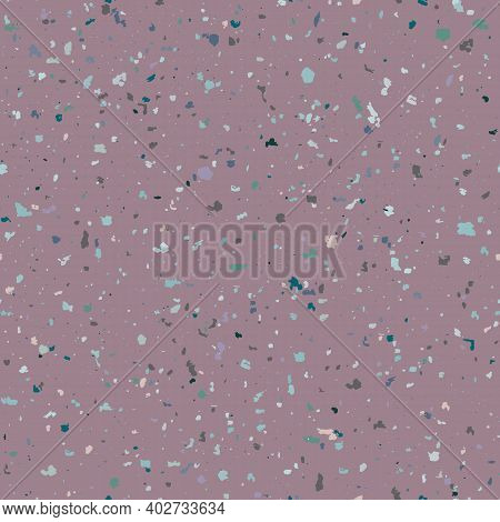 Vector Dense Terrazzo Pattern Background. Purple Backdrop Of Blue Flecked Coarse Grained Stone Grani