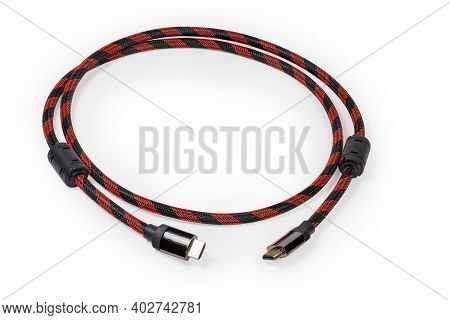 High Quality Hdmi Cable With Full-size Connectors At The Edges On A White Background