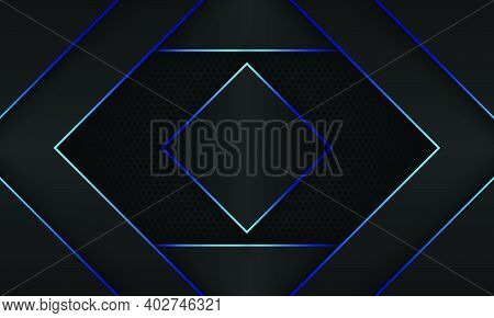 Abstract Black Geometry With Blue Line And Shadows On Halftone Background.