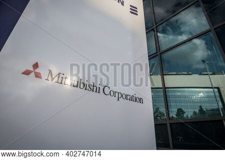 Belgrade, Serbia - May 31, 2020: Mitsubishi Corporation Logo On Their Main Office For Belgrade. Mits