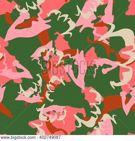 Ufo Camouflage Of Various Shades Of Pink, Red, Green And Beige Colors