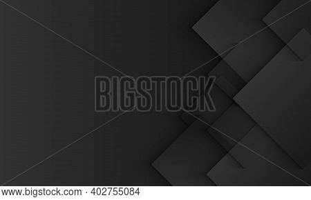 Black And Gray Background With Geometric Square Overlapping And Shadow Paper Style. Design For Your 