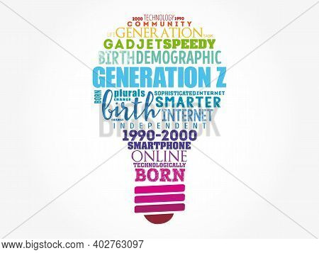 Generation Z Light Bulb Word Cloud Collage, Concept Background