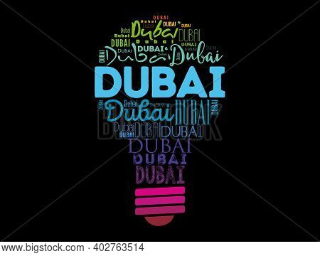 Dubai Light Bulb Word Cloud, Travel Concept Background