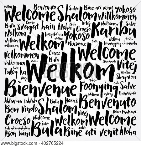 Welkom (welcome In Afrikaans) Word Cloud In Different Languages, Conceptual Background
