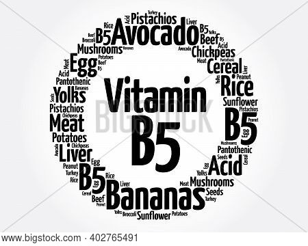 Vitamin B5 Word Cloud Collage, Health Concept Background
