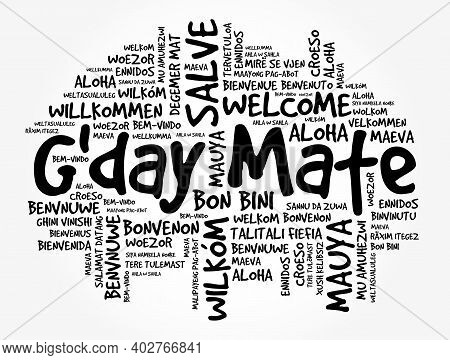 G'day Mate (welcome In Australian) Word Cloud In Different Languages, Conceptual Background