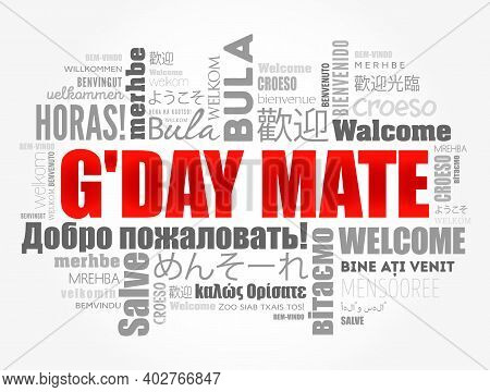 G'day Mate (welcome In Australian) Word Cloud In Different Languages, Conceptual Background