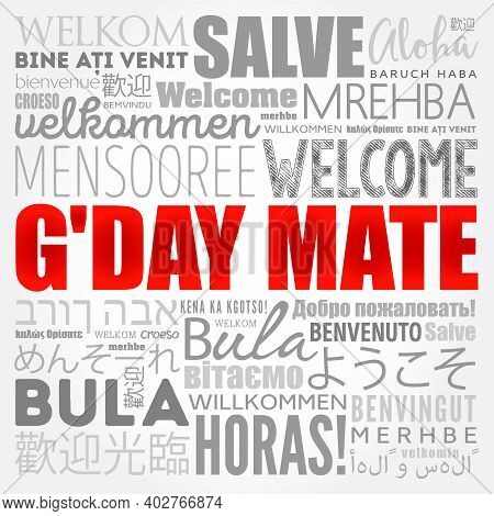 G'day Mate (welcome In Australian) Word Cloud In Different Languages, Conceptual Background