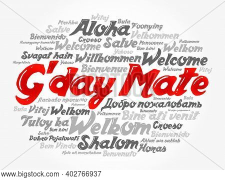 G'day Mate (welcome In Australian) Word Cloud In Different Languages, Conceptual Background