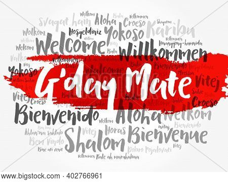 G'day Mate (welcome In Australian) Word Cloud In Different Languages, Conceptual Background
