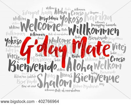 G'day Mate (welcome In Australian) Word Cloud In Different Languages, Conceptual Background