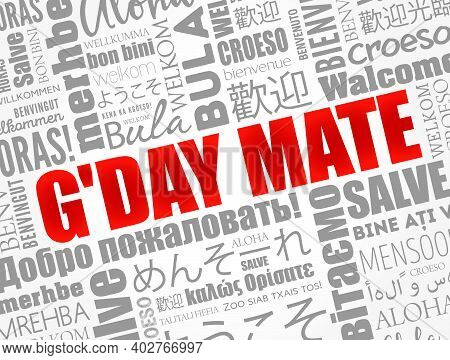 G'day Mate (welcome In Australian) Word Cloud In Different Languages, Conceptual Background