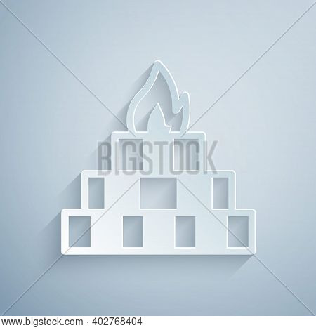 Paper Cut Yagna Icon Isolated On Grey Background. Paper Art Style. Vector