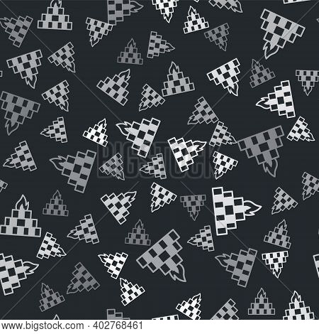Grey Yagna Icon Isolated Seamless Pattern On Black Background. Vector