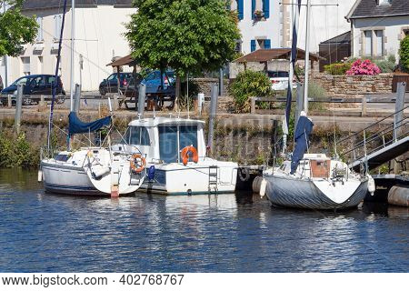 Boats Moored At Chateaulin Dock In Brittany