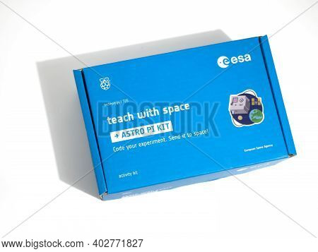 Galati, Romania - November 28, 2020: The Astro Pi Kit Box Prepared For The Astro Pi Mission Space La