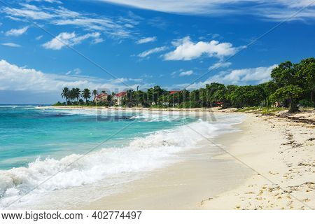 Famous sandy Raisins Clairs beach in Saint Francois town. Guadeloupe, Caribbean
