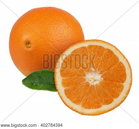 Orange With A Half Isolated On White. Detailed Retouch