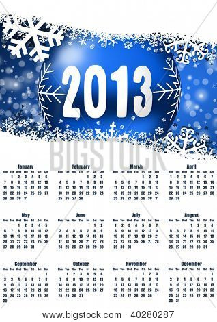calendario 2013 con bolas de Navidad