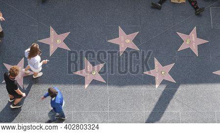 Los Angeles, California, Usa - 7 Nov 2019: Walk Of Fame Promenade On Hollywood Boulevard In La. Peda