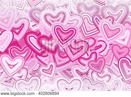 Valentines Day Greeting Card Template Or Background With Hearts And Line Ornament. Retro Fashion Hip