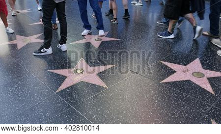 Los Angeles, California, Usa - 7 Nov 2019: Walk Of Fame Promenade On Hollywood Boulevard In La. Peda