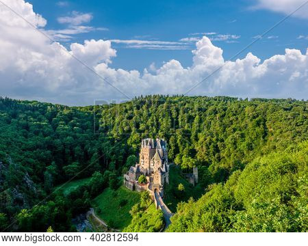 Burg Eltz castle in Rhineland-Palatinate state, Germany. Construction started	prior to 1157.