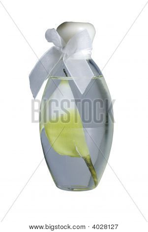 Kolben mit Aromaöl und Dekoration isolated on white background