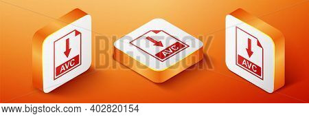 Isometric Avc File Document Icon. Download Avc Button Icon Isolated On Orange Background. Orange Squ