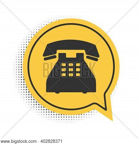 Black Telephone Icon Isolated On White Background. Landline Phone. Yellow Speech Bubble Symbol. Vect