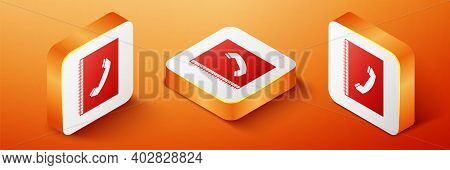 Isometric Phone Book Icon Isolated On Orange Background. Address Book. Telephone Directory. Orange S