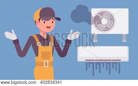 Air Conditioner Unit System Breakdown, Damage After Neglecting A Regular Maintenance. Repair Technic