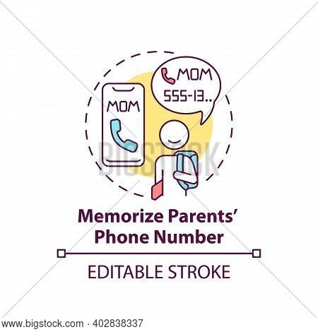 Memorize Parents Phone Number Concept Icon. Teach Kid How To Call Mom, Remember Information. Child S