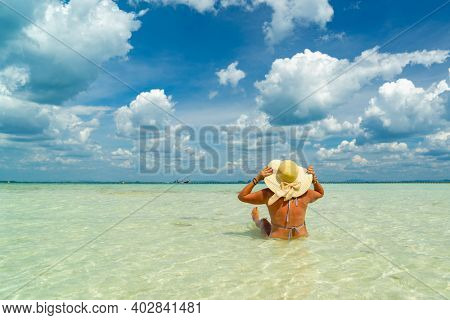 Beautiful Woman at the beach in Poda island  Thailand