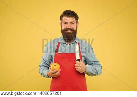 Ultimate List Of Cutting Techniques Every Chef Should Know. Chef Prepares Meal. Bearded Man Prepare 