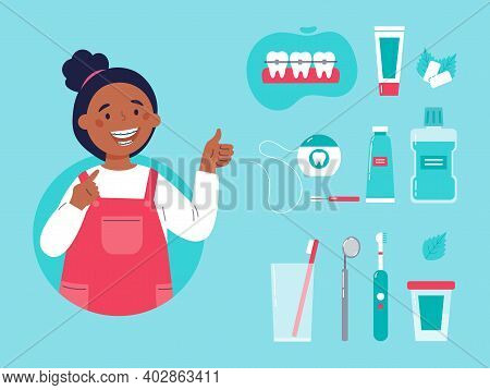 Teenager Showing Her Smile With Dental Braces. Trendy Girl With Various Accessories For Daily Dental
