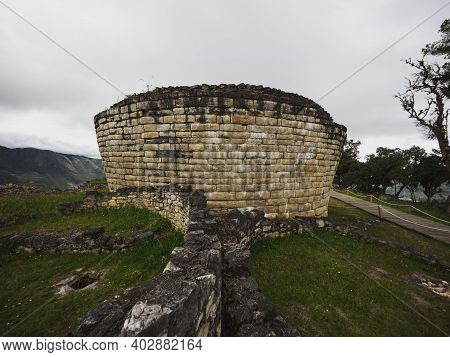 Panorama Of Ancient Citadel City Walls Ruins Kuelap Andes Cloud Archaeology Pre-inca Fortification A