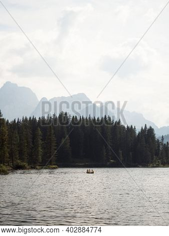 Panorama Of Alpine Lago Di Misurina Lake With Gruppo Del Sorapiss Mountain Cortina Dolomites South T