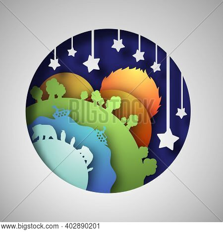 Vector Earth In Paper Art Style. Digital Art