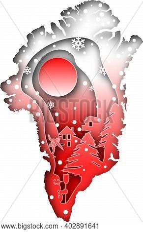 Vector Greenland In Paper Art Style. Digital Art